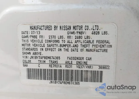 2014 Infiniti Q50 Premium from USA, damaged, VIN JN1BV7AP8EM674365